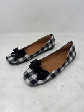TSH Black & White Gingham Bow-Trim Ballet Flats
